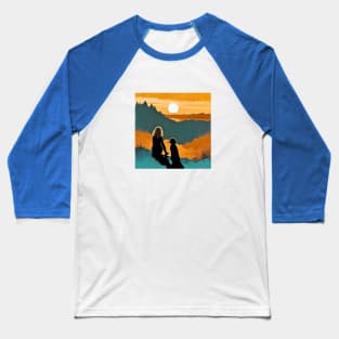 Young Woman and her Dog Vintage Sunset Baseball T-Shirt